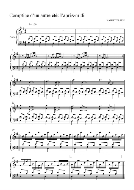 comptine d'un autre été sheet music
