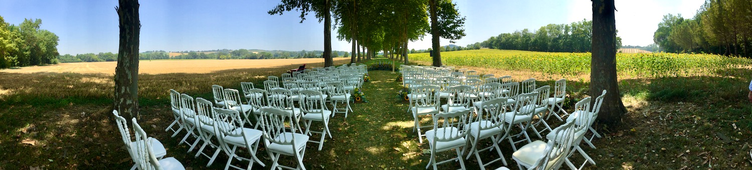 outdoor wedding panorama at chateau la commanderie