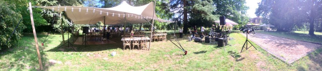 setting up next to the marquee
